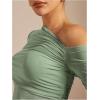 imageSOLY HUX Womens Off The Shoulder Tops Long Sleeve Ruched Sheer Tee Shirts Asymmetrical Slim Fit Going Out Tee TopSolid Mint Green