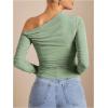 imageSOLY HUX Womens Off The Shoulder Tops Long Sleeve Ruched Sheer Tee Shirts Asymmetrical Slim Fit Going Out Tee TopSolid Mint Green