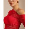 imageSOLY HUX Womens Off The Shoulder Tops Long Sleeve Ruched Sheer Tee Shirts Asymmetrical Slim Fit Going Out Tee TopSolid Red