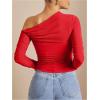 imageSOLY HUX Womens Off The Shoulder Tops Long Sleeve Ruched Sheer Tee Shirts Asymmetrical Slim Fit Going Out Tee TopSolid Red