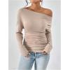 imageSOLY HUX Womens Ruched T Shirt Off The Shoulder Long Sleeve Tee Slim Fit Fall TopsPure Apricot