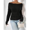 imageSOLY HUX Womens Ruched T Shirt Off The Shoulder Long Sleeve Tee Slim Fit Fall TopsPure Black