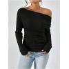 imageSOLY HUX Womens Ruched T Shirt Off The Shoulder Long Sleeve Tee Slim Fit Fall TopsPure Black