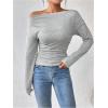 imageSOLY HUX Womens Ruched T Shirt Off The Shoulder Long Sleeve Tee Slim Fit Fall TopsPure Grey
