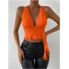 imageSOLY HUX Womens Sexy Deep VNeck Halter Crop Top Summer Beach Vacation Clothes Y2K Trendy Tank Top for Going Out PartyBurnt Orange