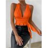 imageSOLY HUX Womens Sexy Deep VNeck Halter Crop Top Summer Beach Vacation Clothes Y2K Trendy Tank Top for Going Out PartyBurnt Orange