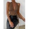 imageSOLY HUX Womens Sexy Deep VNeck Halter Crop Top Summer Beach Vacation Clothes Y2K Trendy Tank Top for Going Out PartyCoffee Brown