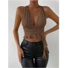imageSOLY HUX Womens Sexy Deep VNeck Halter Crop Top Summer Beach Vacation Clothes Y2K Trendy Tank Top for Going Out PartyCoffee Brown