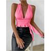 imageSOLY HUX Womens Sexy Deep VNeck Halter Crop Top Summer Beach Vacation Clothes Y2K Trendy Tank Top for Going Out PartyCoral Pink