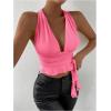 imageSOLY HUX Womens Sexy Deep VNeck Halter Crop Top Summer Beach Vacation Clothes Y2K Trendy Tank Top for Going Out PartyCoral Pink