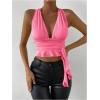 imageSOLY HUX Womens Sexy Deep VNeck Halter Crop Top Summer Beach Vacation Clothes Y2K Trendy Tank Top for Going Out PartyCoral Pink