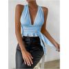 imageSOLY HUX Womens Sexy Deep VNeck Halter Crop Top Summer Beach Vacation Clothes Y2K Trendy Tank Top for Going Out PartyLight Blue