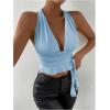 imageSOLY HUX Womens Sexy Deep VNeck Halter Crop Top Summer Beach Vacation Clothes Y2K Trendy Tank Top for Going Out PartyLight Blue