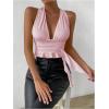 imageSOLY HUX Womens Sexy Deep VNeck Halter Crop Top Summer Beach Vacation Clothes Y2K Trendy Tank Top for Going Out PartyLight Pink