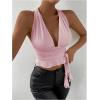 imageSOLY HUX Womens Sexy Deep VNeck Halter Crop Top Summer Beach Vacation Clothes Y2K Trendy Tank Top for Going Out PartyLight Pink