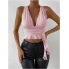 imageSOLY HUX Womens Sexy Deep VNeck Halter Crop Top Summer Beach Vacation Clothes Y2K Trendy Tank Top for Going Out PartyLight Pink