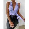 imageSOLY HUX Womens Sexy Deep VNeck Halter Crop Top Summer Beach Vacation Clothes Y2K Trendy Tank Top for Going Out PartyMauve Purple