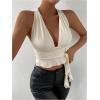 imageSOLY HUX Womens Sexy Deep VNeck Halter Crop Top Summer Beach Vacation Clothes Y2K Trendy Tank Top for Going Out PartyPlain Beige