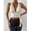 imageSOLY HUX Womens Sexy Deep VNeck Halter Crop Top Summer Beach Vacation Clothes Y2K Trendy Tank Top for Going Out PartyPlain Beige
