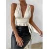 imageSOLY HUX Womens Sexy Deep VNeck Halter Crop Top Summer Beach Vacation Clothes Y2K Trendy Tank Top for Going Out PartyPlain Beige