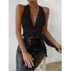 imageSOLY HUX Womens Sexy Deep VNeck Halter Crop Top Summer Beach Vacation Clothes Y2K Trendy Tank Top for Going Out PartyPlain Black