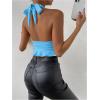 imageSOLY HUX Womens Sexy Deep VNeck Halter Crop Top Summer Beach Vacation Clothes Y2K Trendy Tank Top for Going Out PartyPlain Blue