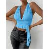 imageSOLY HUX Womens Sexy Deep VNeck Halter Crop Top Summer Beach Vacation Clothes Y2K Trendy Tank Top for Going Out PartyPlain Blue