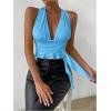 imageSOLY HUX Womens Sexy Deep VNeck Halter Crop Top Summer Beach Vacation Clothes Y2K Trendy Tank Top for Going Out PartyPlain Blue
