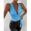 imageSOLY HUX Womens Sexy Deep VNeck Halter Crop Top Summer Beach Vacation Clothes Y2K Trendy Tank Top for Going Out PartyPlain Blue