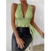 imageSOLY HUX Womens Sexy Deep VNeck Halter Crop Top Summer Beach Vacation Clothes Y2K Trendy Tank Top for Going Out PartyPlain Green