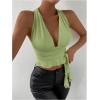 imageSOLY HUX Womens Sexy Deep VNeck Halter Crop Top Summer Beach Vacation Clothes Y2K Trendy Tank Top for Going Out PartyPlain Green