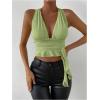 imageSOLY HUX Womens Sexy Deep VNeck Halter Crop Top Summer Beach Vacation Clothes Y2K Trendy Tank Top for Going Out PartyPlain Green