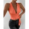 imageSOLY HUX Womens Sexy Deep VNeck Halter Crop Top Summer Beach Vacation Clothes Y2K Trendy Tank Top for Going Out PartyPlain Orange