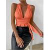 imageSOLY HUX Womens Sexy Deep VNeck Halter Crop Top Summer Beach Vacation Clothes Y2K Trendy Tank Top for Going Out PartyPlain Orange