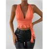 imageSOLY HUX Womens Sexy Deep VNeck Halter Crop Top Summer Beach Vacation Clothes Y2K Trendy Tank Top for Going Out PartyPlain Orange