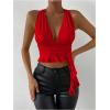 imageSOLY HUX Womens Sexy Deep VNeck Halter Crop Top Summer Beach Vacation Clothes Y2K Trendy Tank Top for Going Out PartyPlain Red