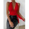 imageSOLY HUX Womens Sexy Deep VNeck Halter Crop Top Summer Beach Vacation Clothes Y2K Trendy Tank Top for Going Out PartyPlain Red
