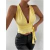 imageSOLY HUX Womens Sexy Deep VNeck Halter Crop Top Summer Beach Vacation Clothes Y2K Trendy Tank Top for Going Out PartyPlain Yellow