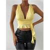 imageSOLY HUX Womens Sexy Deep VNeck Halter Crop Top Summer Beach Vacation Clothes Y2K Trendy Tank Top for Going Out PartyPlain Yellow