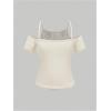 imageSOLY HUX Womens Y2K Coquette Aesthetic Crop Tops Summer Kawaii Clothes Cute Lace Bow Cold Shoulder Graphic TeesApricot Graphic