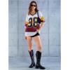 imageSOLY HUX Womens Y2k Blokette Jersey Shirts Oversized Mesh Number Graphic Tees V Neck Half Sleeve Loose T Shirt TopsMulticoloured Letter