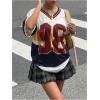 imageSOLY HUX Womens Y2k Blokette Jersey Shirts Oversized Mesh Number Graphic Tees V Neck Half Sleeve Loose T Shirt TopsRed Letter