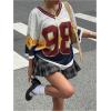 imageSOLY HUX Womens Y2k Blokette Jersey Shirts Oversized Mesh Number Graphic Tees V Neck Half Sleeve Loose T Shirt TopsRed Letter