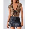 imageSOLY HUX Womens Y2k Lace Leopard Print Tee Crop Tops Deep V Neck Tie Front Short Sleeve T ShirtBrown Leopard