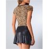 imageSOLY HUX Womens Y2k Lace Leopard Print Tee Crop Tops Deep V Neck Tie Front Short Sleeve T ShirtBrown Leopard