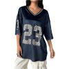 imageSOLY HUX Jersey Shirts for Women Y2k Oversized Graphic Tees V Neck Half Sleeve Cute Soccer Streetwear TopsDark Blue Letter