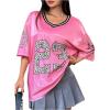 imageSOLY HUX Jersey Shirts for Women Y2k Oversized Graphic Tees V Neck Half Sleeve Cute Soccer Streetwear TopsHotpink Letter