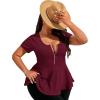 imageSOLY HUX Plus Size Women Sexy Half Zip Up Low Cut Short Sleeve Ruffle Babydoll Peplum TopsPure Red