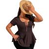 imageSOLY HUX Plus Size Women Sexy Half Zip Up Low Cut Short Sleeve Ruffle Babydoll Peplum TopsSolid Brown