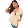 imageSOLY HUX Plus Size Women Sexy Half Zip Up Low Cut Short Sleeve Ruffle Babydoll Peplum TopsSolid Khaki